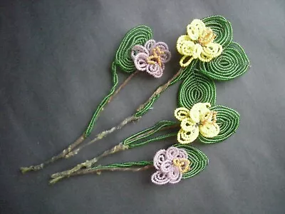 Vintage French Glass Beaded Flowers Leaves Stems Lot #1 • $28.99