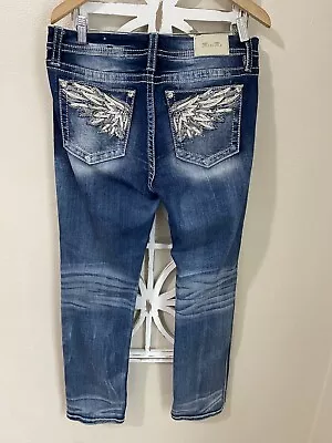 MISS ME Size 31x30 LEATHER BLING EMBROIDERY LOW RISE STRAIGHT JEANS *J81 • $39.98