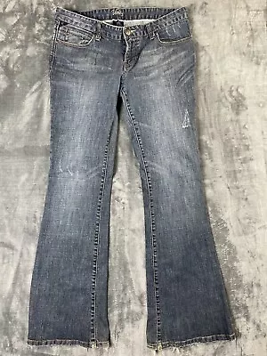 Vanity Gilly Womens Flare Leg Low Rise Blue Jeans 31W/35L Distressed Hem Y2K • $17.99