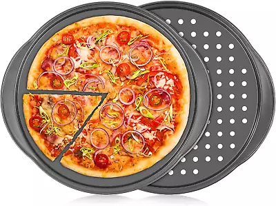 Pizza Pan 2 Pack Round Pizza Board Carbon Steel Pizza Baking Pan Non-Stick Cake  • $21.49