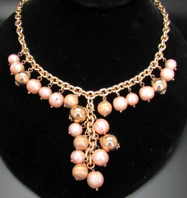 QVC Honora PINK & Bronze Baroque Pearl 18  Y Lariat Necklace New In Pouch ITALY • £111.84