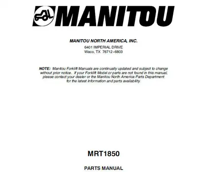 Manitou MRT1850 Turbo Comfort Line (engine 1004 40T) Parts Catalog • £29.99