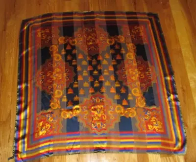 Valentino Red Blue Gold Ornate Bells Striped Border 100% Silk Scarf 34  Italy • £48.25