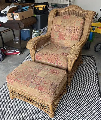 Vintage Style Mid Century Modern Rattan Bamboo Chair With Matching Ottoman Set • $550