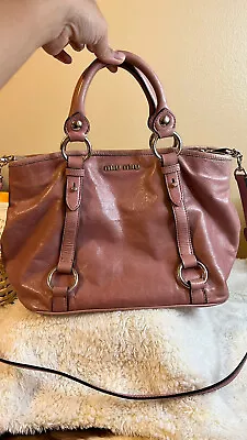 $259 • Buy Miu Miu Vitello Lux Bow Satchel Calfskin Leather Authentic New, Dust Pink Color