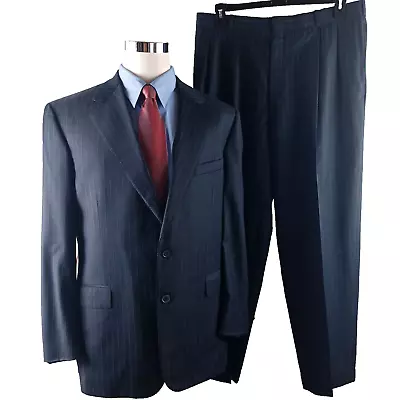 Luca Di Marco Peter's Clothiers KC 43L Wool Blue Striped 2pc Suit 36x31 Pleated • $109.99