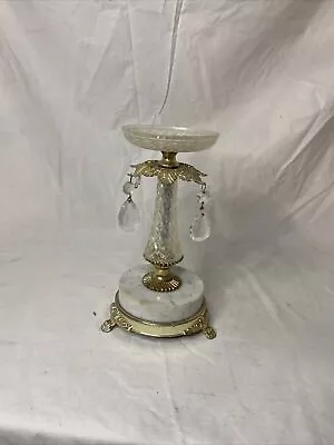 Gold Trimmed Candle Holder With Hanging Crystals And Marble Base • $24.97