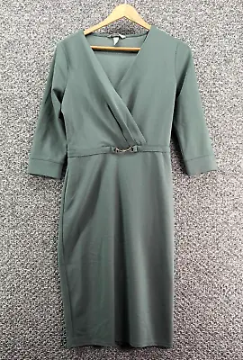 H&M Midi Sheath Dress Green Womens Sz S Pullover 3/4 Sleeve Stretch • $8.50