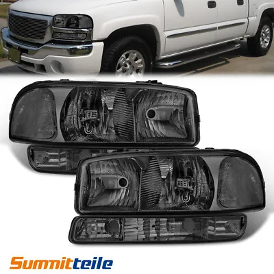 Pair Headlights Smoke Lens Clear Corner For 99-07 GMC Sierra Yukon 1500 2500 XL • $60.99