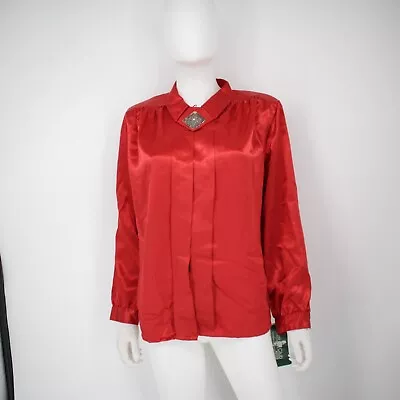 Vintage IMPRESSIONS OF CALIFORNIA Womens Blouse Size 10 Red Satin • $29.99