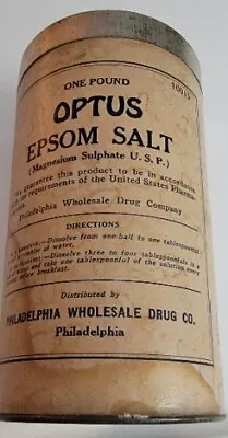  OPTUS Epsom Salt Empty Cardboard Tin Philadelphia Wholesale Drug Co.vintage • $14.44