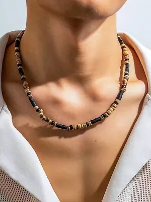 Wooden Bead Necklace Chain Mens Womens Surfer Beach Jewellery Gift Bag Inc • £5.80