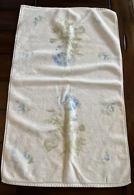 Vtg Martex Terri Down Wellington Sears White Blue Floral Bath Mat / Hair Towel • $18.99