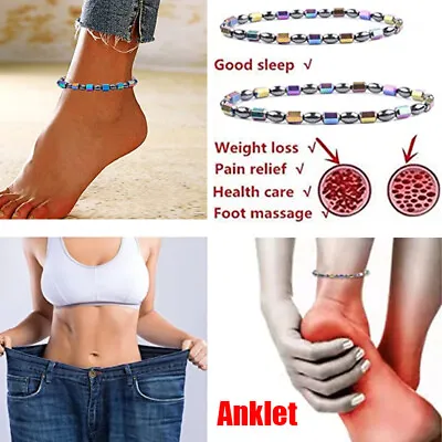 Magnetic Natural Stone Healing Anklet Bracelet Hematite Weight Loss Pain Relief • £3.41