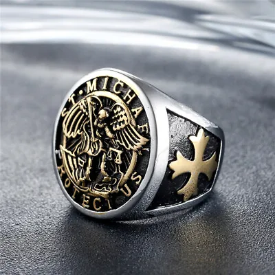 Mens Stainless Steel Catholic Archangel St Saint Michael Ring Size 7-15 • $23.74