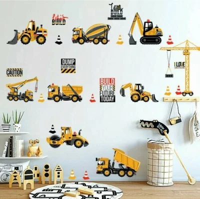 $11.95 • Buy Construction Vehicles Tractors Diggers Removable Wall Stickers Decals 