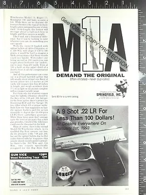 1993 ADVERTISING ADVERTISEMENTS AD FOR Springfield M1A Rifle & Lorcin Pistol Gun • $11