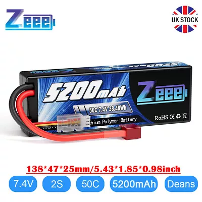 Zeee 2S Lipo Battery Deans 7.4V 50C 5200mAh HardCase For RC Racing Car Truck FPV • £20.99