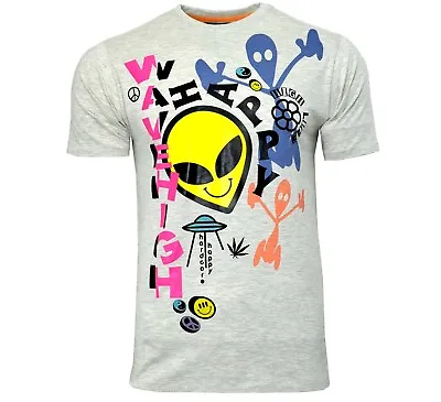 Mens Alien UFO Space Funny Wave High Happy Print Short Sleeve T Shirt Top Tee • £12.99