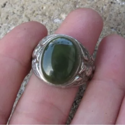 Vintage Southwestern Sterling Silver Adventurine Thunderbird Ring Size 10 • $80