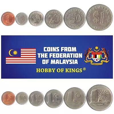 Set Of 6 Coins From Malaysia. 1 5 10 20 50 Sen 1 Ringgit (agong). 1967-1988 • $11.68