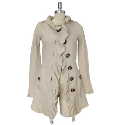 VTG Anthropologie Charlie & Robin Cardigan Sweater Coat Size XS Gumshoe Ruffle • $64.99