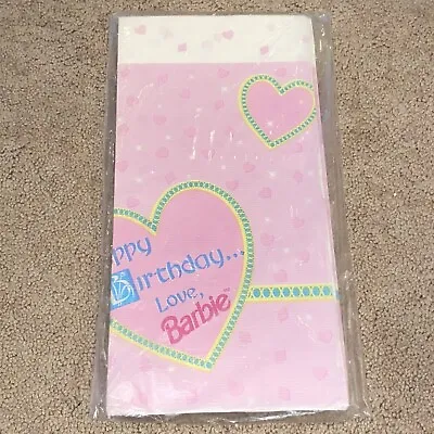 New Vintage Mattel Barbie “Happy Birthday Love Barbie” Hearts Paper Table Cover • $2