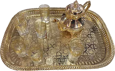 Moroccan Gold Tea Set Moroccan Teapot Moroccan Tea Glasses Moroccan Tray • $284.60