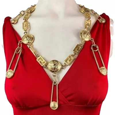 Auth Vintage Gianni Versace Safety Pin Medusa Belt Necklace • $399.99