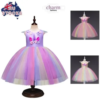 $29.95 • Buy   Unicorn Flower Girl Fairy Princess Birthday Wedding Christmas Dress 2-8 Years