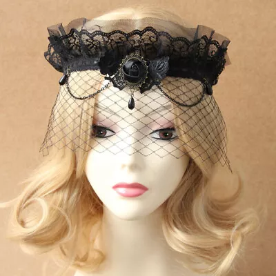 Gothic Veil Vintage Veil Masquerade Party Supplies Lace Veil Forehead Headband • $11.52