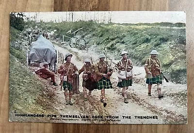 WW1 Patriotic Postcard. Scottish Highlanders. Bagpipes. Daily Mail Battle Pics. • £4