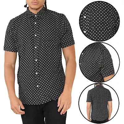 Mens Short Sleeve Check Shirt Cotton Summer Casual Work Casual Work Tops New • £6.99