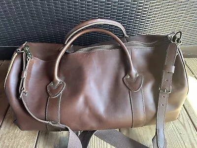 Beautiful LL Bean Large Brown Leather Duffel Bag-GUC! • $149.99