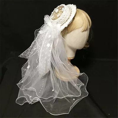 Women White Mini Hat Hair Clip Floral Veil Bridal Wedding Fascinator Headpiece • $20.89