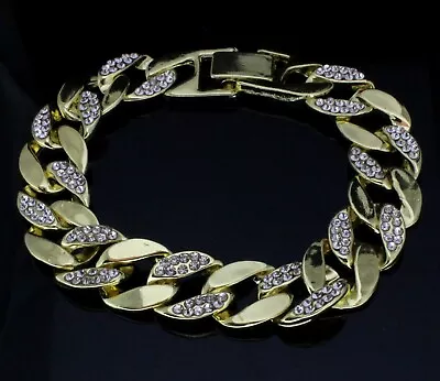 Mens CZ Bracelet Anklet Miami Cuban Link 14k Gold Plated Hip Hop 7-10 Inch • $11.99