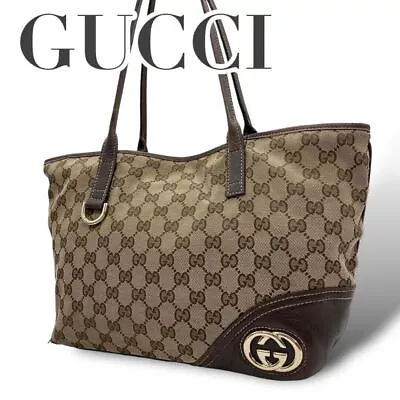 Gucci Brown GG Canvas Leather Tote Bag Gold Hardware Interlocking 8.7x15x4.3  • £181.89