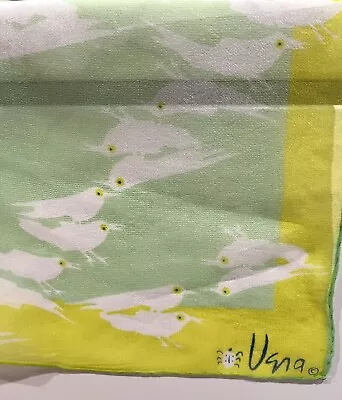 Vintage Vera Scarf Green Yellow Bird Print Chiffon • $14.99