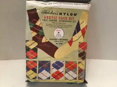 Vtg. Fleisher's Nylon Argyle Sock Kit Rustic Green Anti-Shrink Permanent Fit • $16