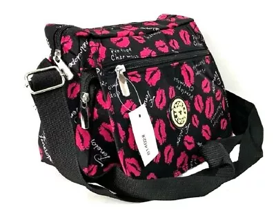 £9.40 • Buy Black Flap Writing Lips Bag Ladies Shoulder Bag Cross Body Messenger Purse Bags