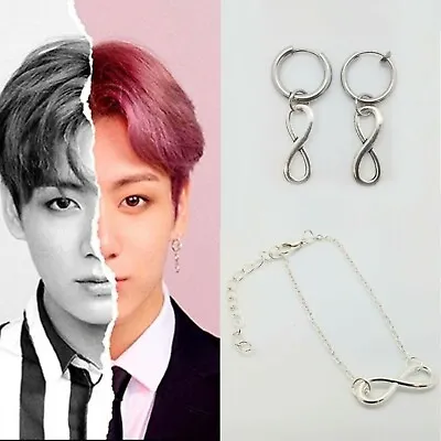 KPOP Idol BTS Jungkook INFINITY Surgical Steel Earring Ear Clip Bracelet Bangtan • £11.88