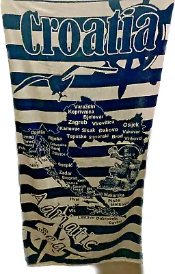 Jumbo Large Beach Towel Croatia Navy Nautical 100% Egyptian Cotton 90cm X 170cm • £15.99