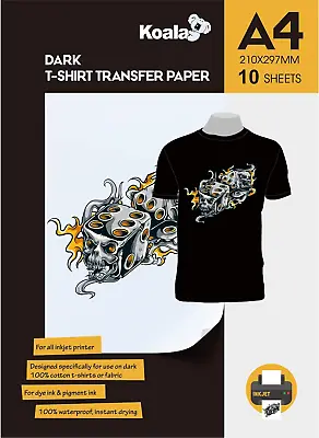 KOALA Premium Inkjet Iron On T Shirt Transfer Paper For Black And Dark Fabrics X • £12.62