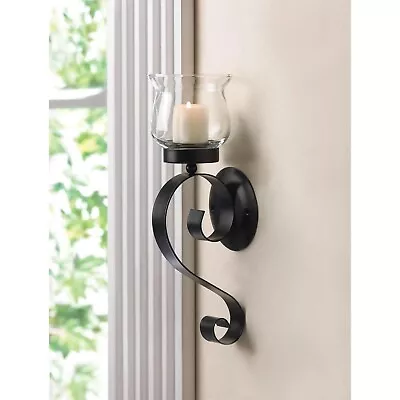 Black Iron Wall Sconce Hurricane Votive Candle Holder Lantern Lamp Home Decor • $25.29