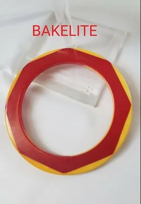 Vintage Octagon Two Tone BAKELITE Bangle Bracelet Rare - Red & Yellow  • $285