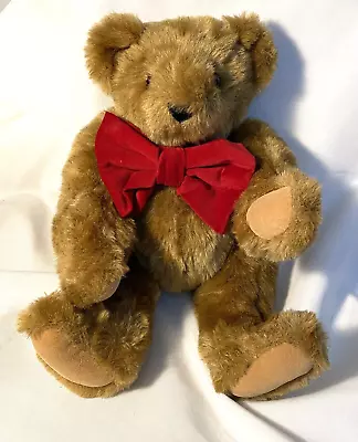 Vermont Teddy Bear Plush Bear Red Bow  15  Jointed • $18.95