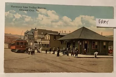 1920 Ellwood City Pa. Harmony Line Trolley Station + Businesses Rare Postcard • $25.80