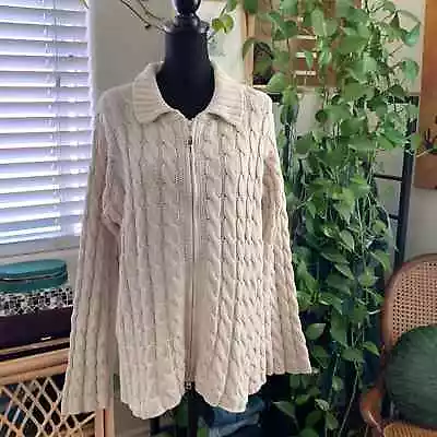Vintage Y2K GAP Cable Knit Zip Up Fisherman Cardigan Sweater - Large • $32