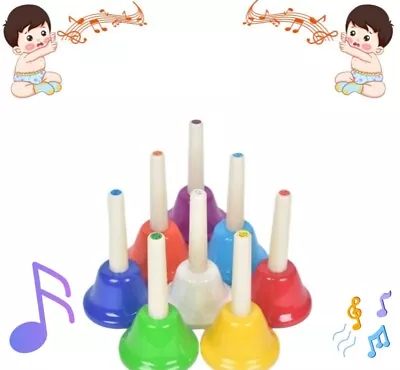 8 Note Colorful Hand Bells For Kids Party Children Musical Toy Early Educational • £16.99