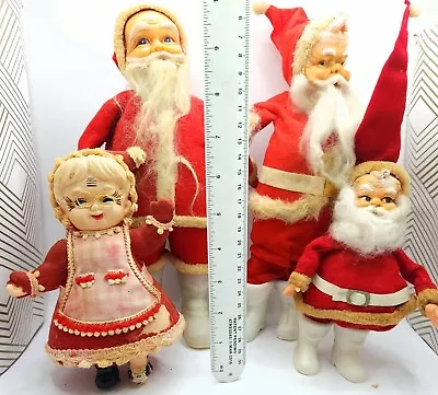 Vintage Lot 4 Santa Claus&Mrs Claus Xmas Doll Japan Plastic Felt Dolls 11 &7  • $40